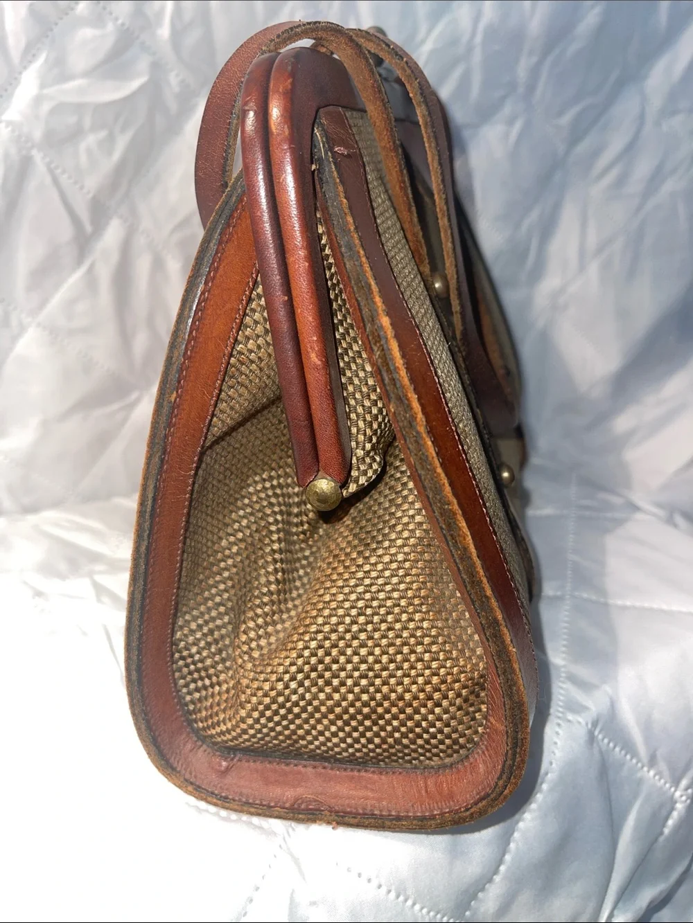 Vintage John Romaine Pocketbook purse Dr. Bag Tweed and Leather
